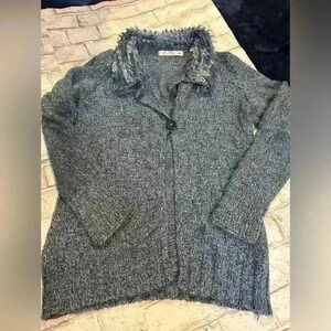 Women’s Vintage Shetland Irish Lambs Wool Blue Chunky Knit Cardigan Size Medium